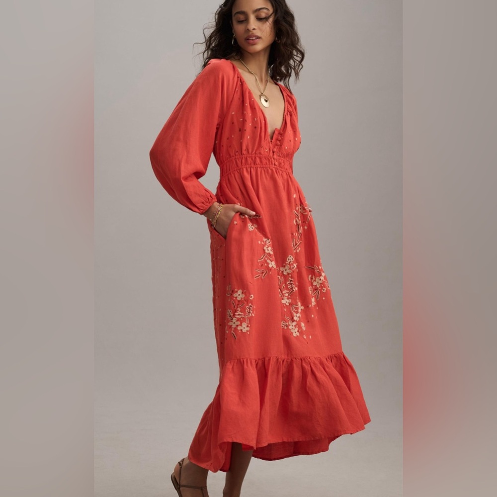 Anthropologie Red Floral Maxi Dress